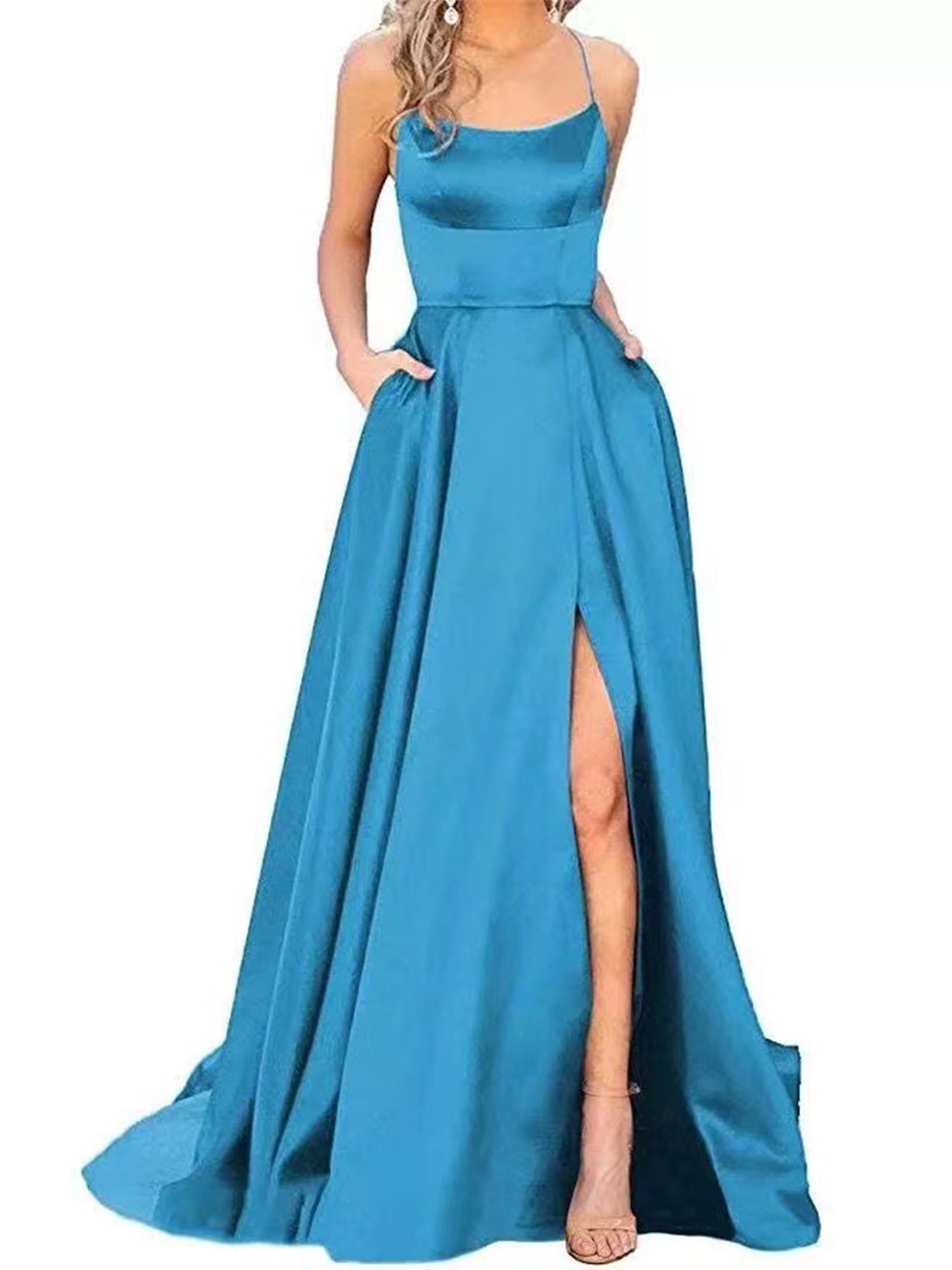 Grianlook Ladies Maxi Dresses Scoop Neck Ball Gown Sleeveless Long Dress Women Backless Sexy