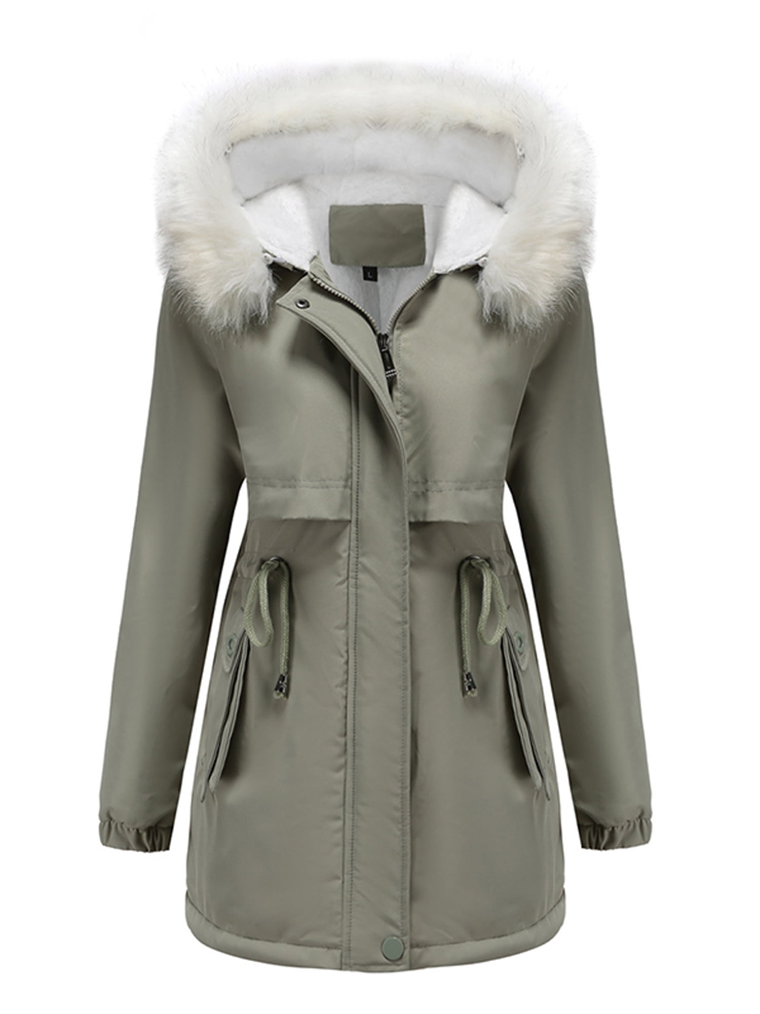 Grianlook Ladies Parka Jackets Faux Fur Hood Outwear Fleece Lined Thickened Jacket Holiday