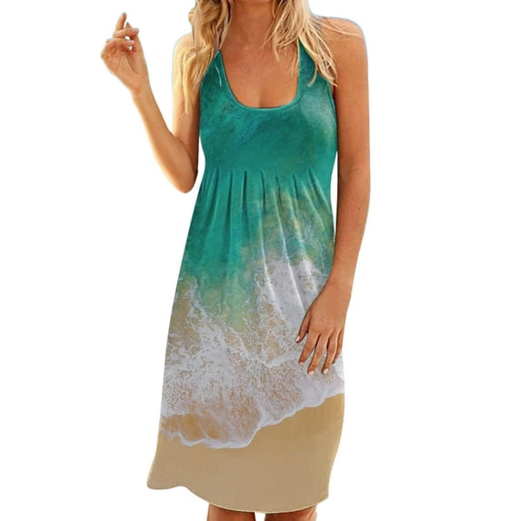 Grianlook Ladies Sundress Tunic Dresses Scoop Neck Tank Dress Women Casual Plain Floral Print Beach L