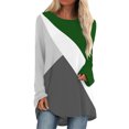 thumbnail image 1 of Grianlook Ladies T Shirt Spliced T-shirt Crew Neck Tee Women Fashion Tunic Blouse Loose Long Sleeve Pullover Green 10XL (US 4XL), 1 of 2