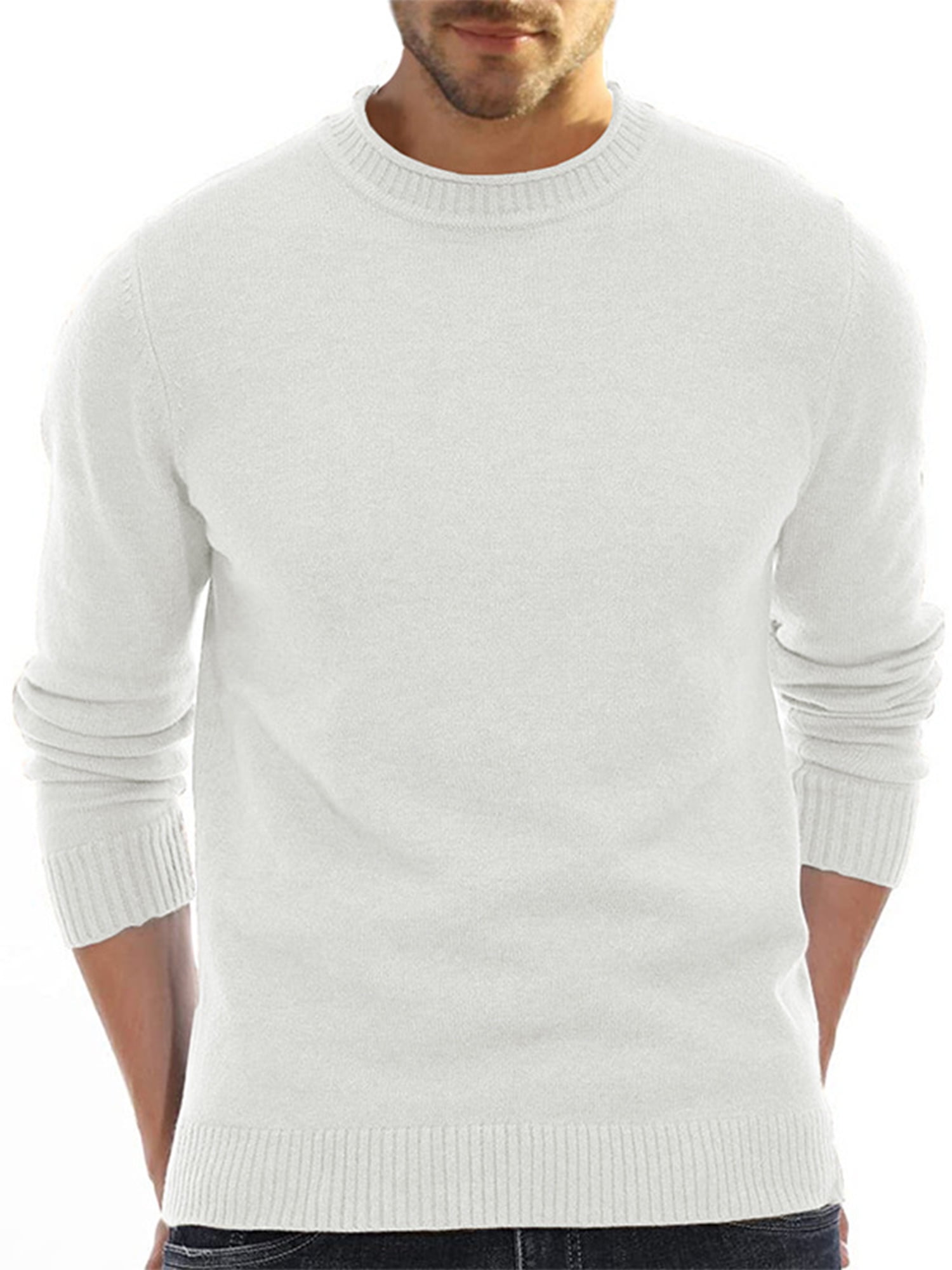 Grianlook Men Casual Solid Color Jumper Tops Crew Neck Knit Grianlook Men Casual Solid Color Jumper Tops Crew Neck Knit