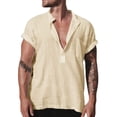 thumbnail image 1 of Grianlook Men Hawaiian Floral Shirts Cotton Linen Button Down Tropical Holiday Beach Shirts Henley Loose Fit Tee Tunic Blouse Tops Size S-3XL, 1 of 2
