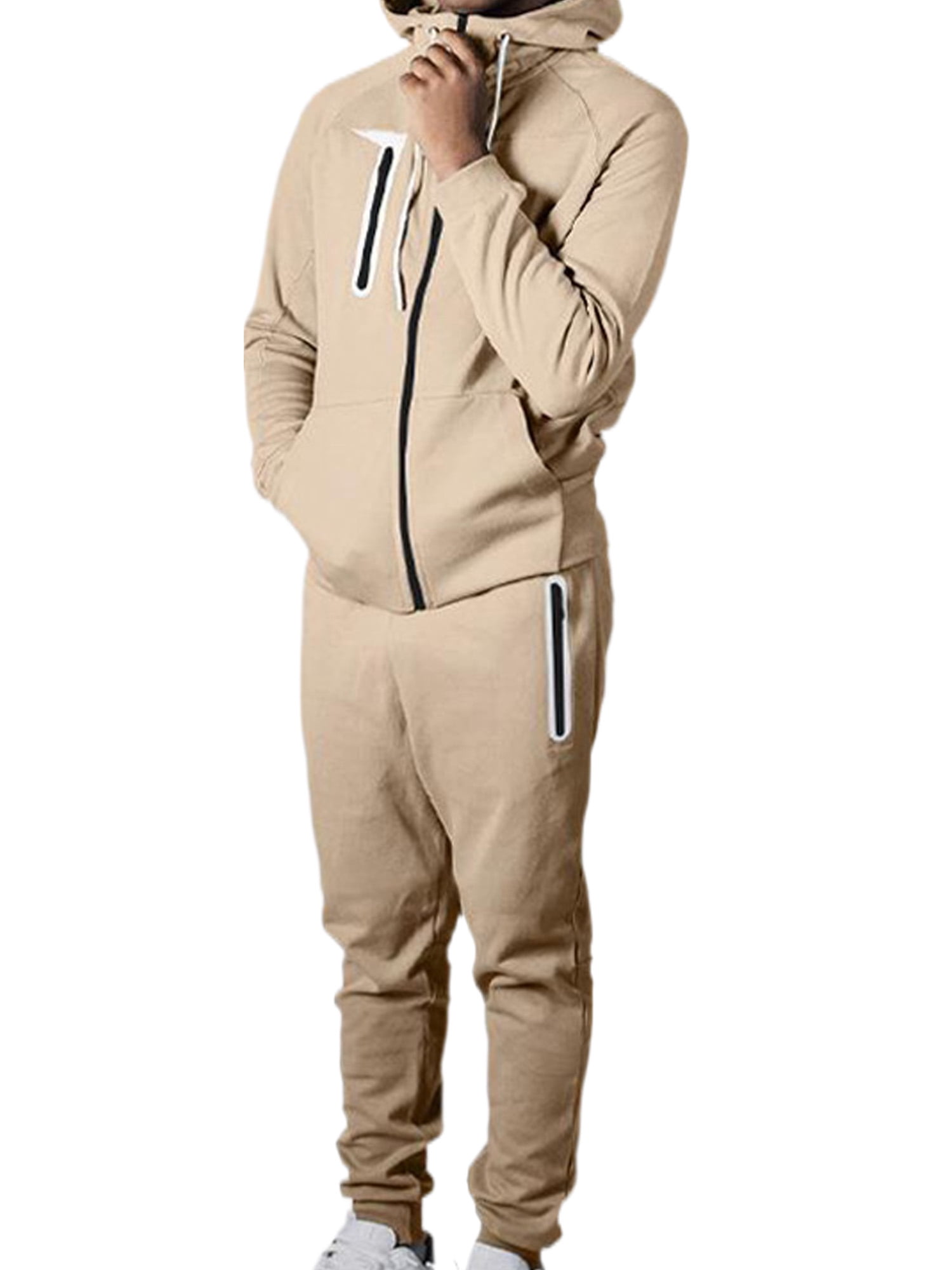 Grianlook Men Hoodies Sweatsuit Zipper Jogger Sets Two Pieces