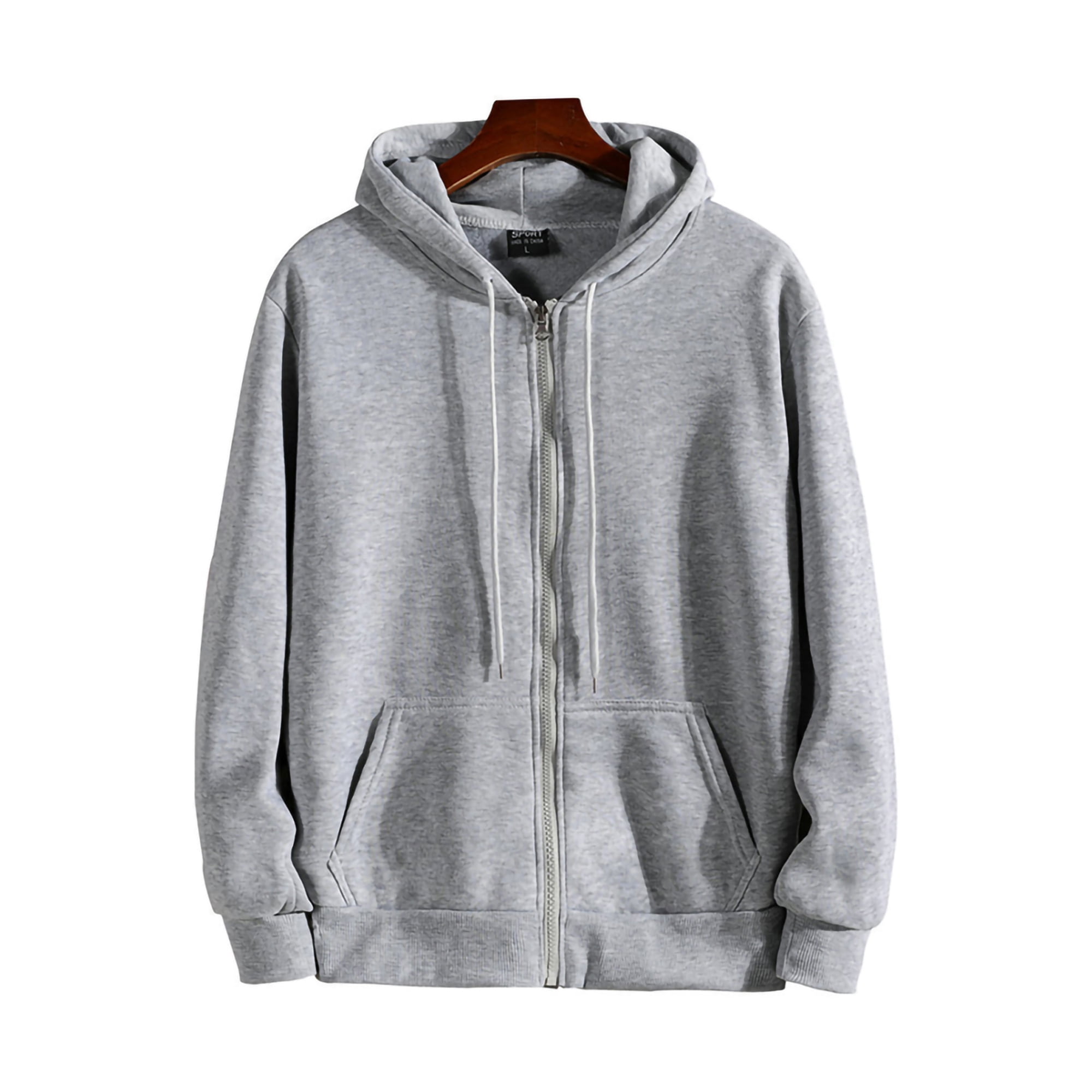 Grianlook Men Jacket Long Sleeve Outwear Solid Color Sweatshirt Mens Plain  Hoodies Zipper Hooded Neck Fleece Sweatshirts Gray XL - Walmart.com