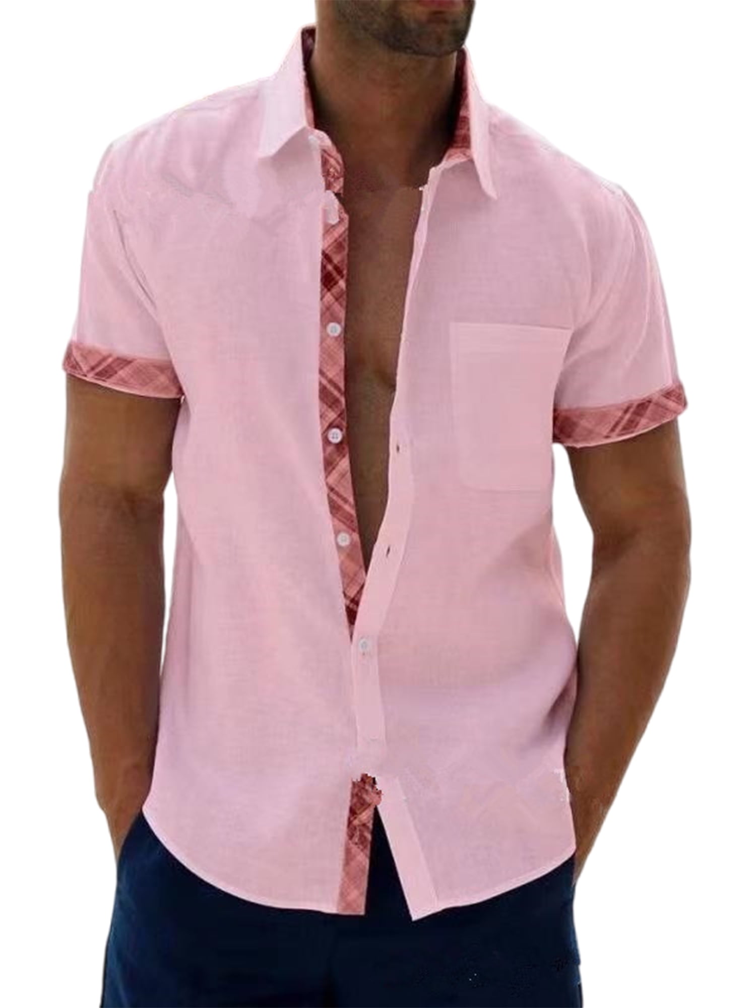 Grianlook Men T Shirt Button Down Summer Shirts Lapel Neck Regular Fit Tops Short Sleeve Mens