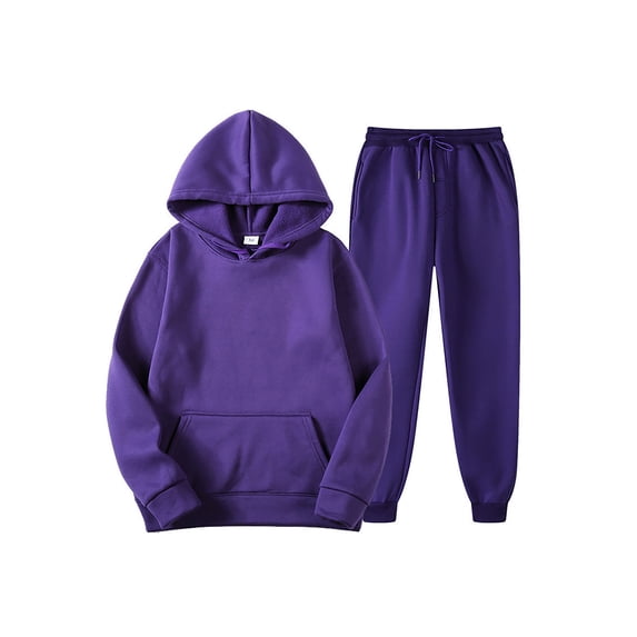 Grianlook Men Tracksuit Set Hooded Jogger Sets Two Pieces Sweatshirts+Pant Outfits Mens Casual Hoodies Sweatsuit Lounge 2 Pcs Loungewear Purple XL