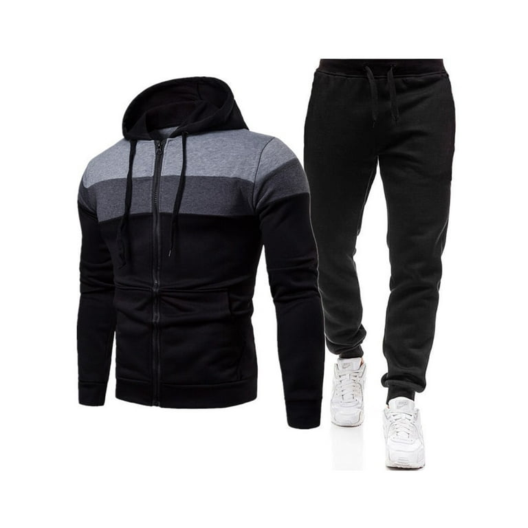 Grianlook Men Tracksuit Set Long Sleeve Sweatshirts Pants Outfits Hoodies Sweatsuit Two Pieces Jogger Sets Black S Walmart