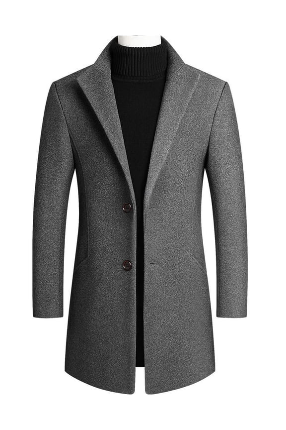Men's Trench Coats Lapel Pea Coat Solid Color Jacket Mens Business Outwear Thicken Long Sleeve Overcoats Gray M