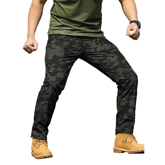 Grianlook Men's Trousers Mid Waisted Bottoms Drawstring Pants Men Fitted Cargo Pant Loungewear Elastic Waist Black A L