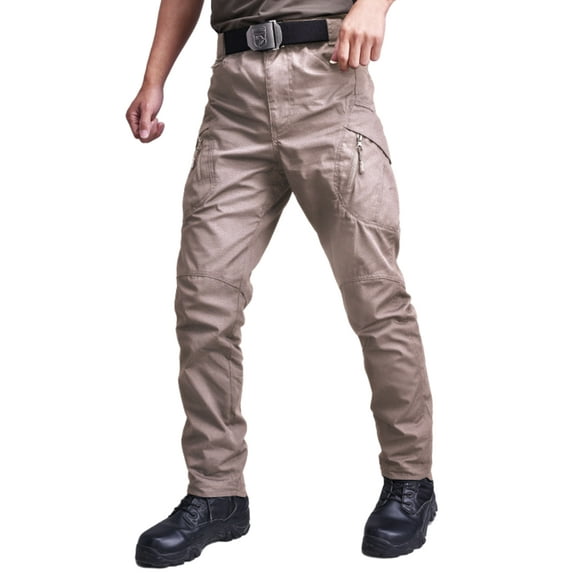 Grianlook Men's Trousers Mid Waisted Bottoms Drawstring Pants Men Fitted Cargo Pant Loungewear Elastic Waist Khaki A L