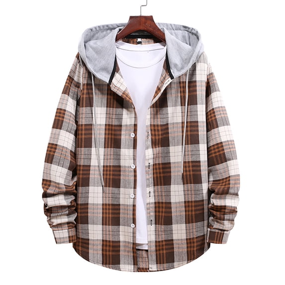 Grianlook Mens Blouse Hooded Tops Button Down Shirts Men Casual Tunic Shirt Regular Fit Long Sleeve Hoodies Khaki B S
