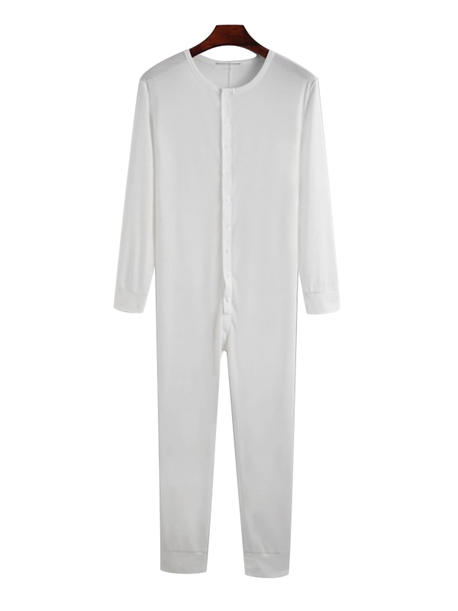 Grianlook Mens Bodysuit Underwear Union Suit Solid Color One Piece Pajama Men Slim Fit Sleepwear