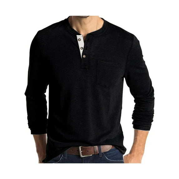 Grianlook Mens Casual Long Sleeve Tops Button Down Front Pocket Basic Tee Office Henley T Shirts