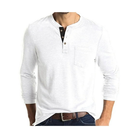 Grianlook Mens Casual Long Sleeve Tops Button Down Front Pocket Basic Tee Office Henley T Shirts