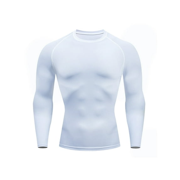 Grianlook Mens Compression Shirts Solid Color Sport T Shirt Long Sleeve Summer Tops Men Breathable Tee Casual Crew Neck Muscle T-shirt White 2XL