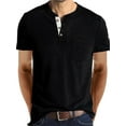 thumbnail image 1 of Grianlook Mens Fashion Solid Color T-shirt Crew Neck Short Sleeve Basic Tee Work Henley Collar Summer Tops Black 2XL, 1 of 8