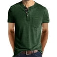 thumbnail image 1 of Grianlook Mens Fashion Solid Color T-shirt Crew Neck Short Sleeve Basic Tee Work Henley Collar Summer Tops Green M, 1 of 3