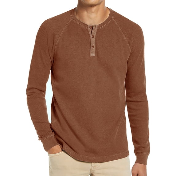 Grianlook Mens Long Sleeve Henley Shirts Waffle Button Down Pullover T Shirts Blouse Tops Comfy Solid Color Tee