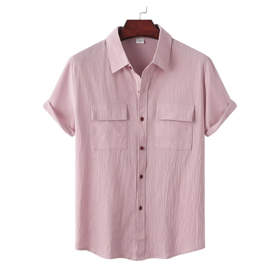 Grianlook Mens Regular Fit Button Down T Shirt Short Sleeve Solid Color Shirts Work Pockets Tops