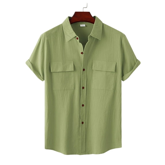 Grianlook Mens Regular Fit Button Down T Shirt Short Sleeve Solid Color Shirts Work Pockets Tops