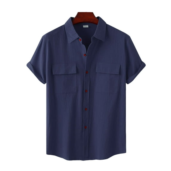 Grianlook Mens Regular Fit Button Down T Shirt Short Sleeve Solid Color Shirts Work Pockets Tops