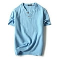 thumbnail image 1 of Grianlook Mens Tops Cotton Linen T Shirt Solid Color Simple Tees Retro Style Men Slim V Neck Plain  Short Sleeve Sky Blue-2 3XL, 1 of 2