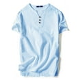 thumbnail image 1 of Grianlook Mens Tops Cotton Linen T Shirt Solid Color Simple Tees Retro Style Men Slim V Neck Plain  Short Sleeve Sky Blue-3 3XL, 1 of 2