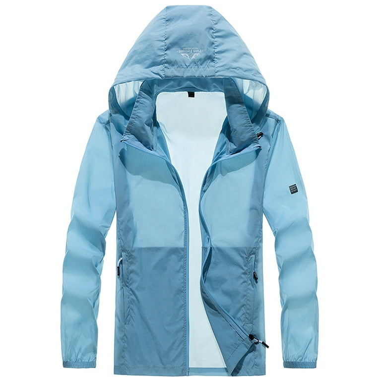 Grianlook Mens Windbreaker Jackets Lightweight Windproof Water Resistant  Coat Outdoor Sport Hiking Travel Outwear Light Blue 34