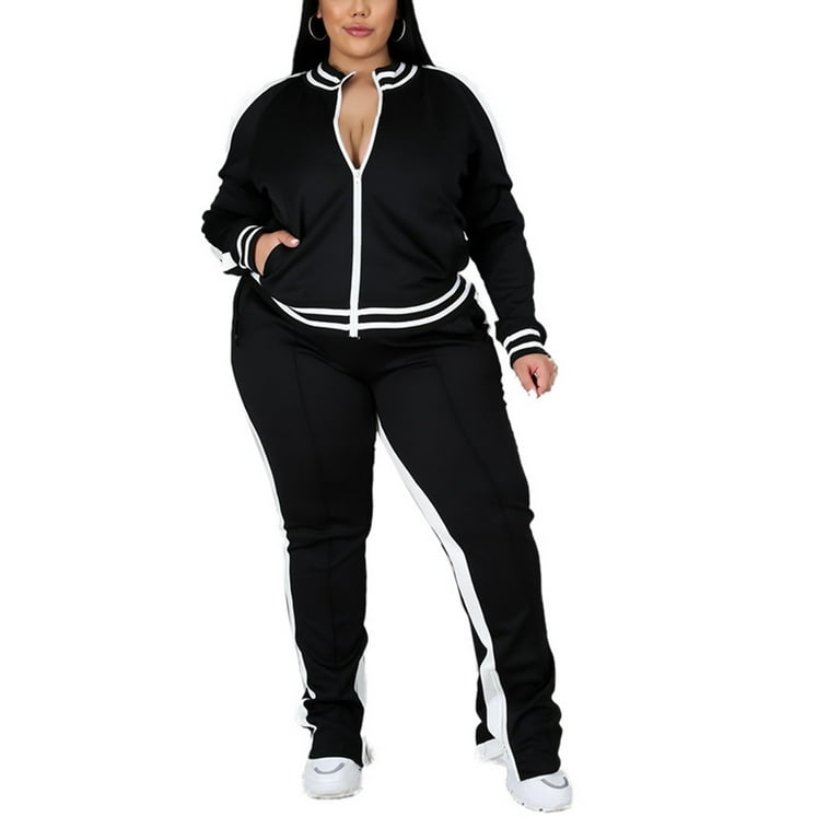 Grianlook Plus Size 2 Piece Tracksuit Set For Women Long Sleeve