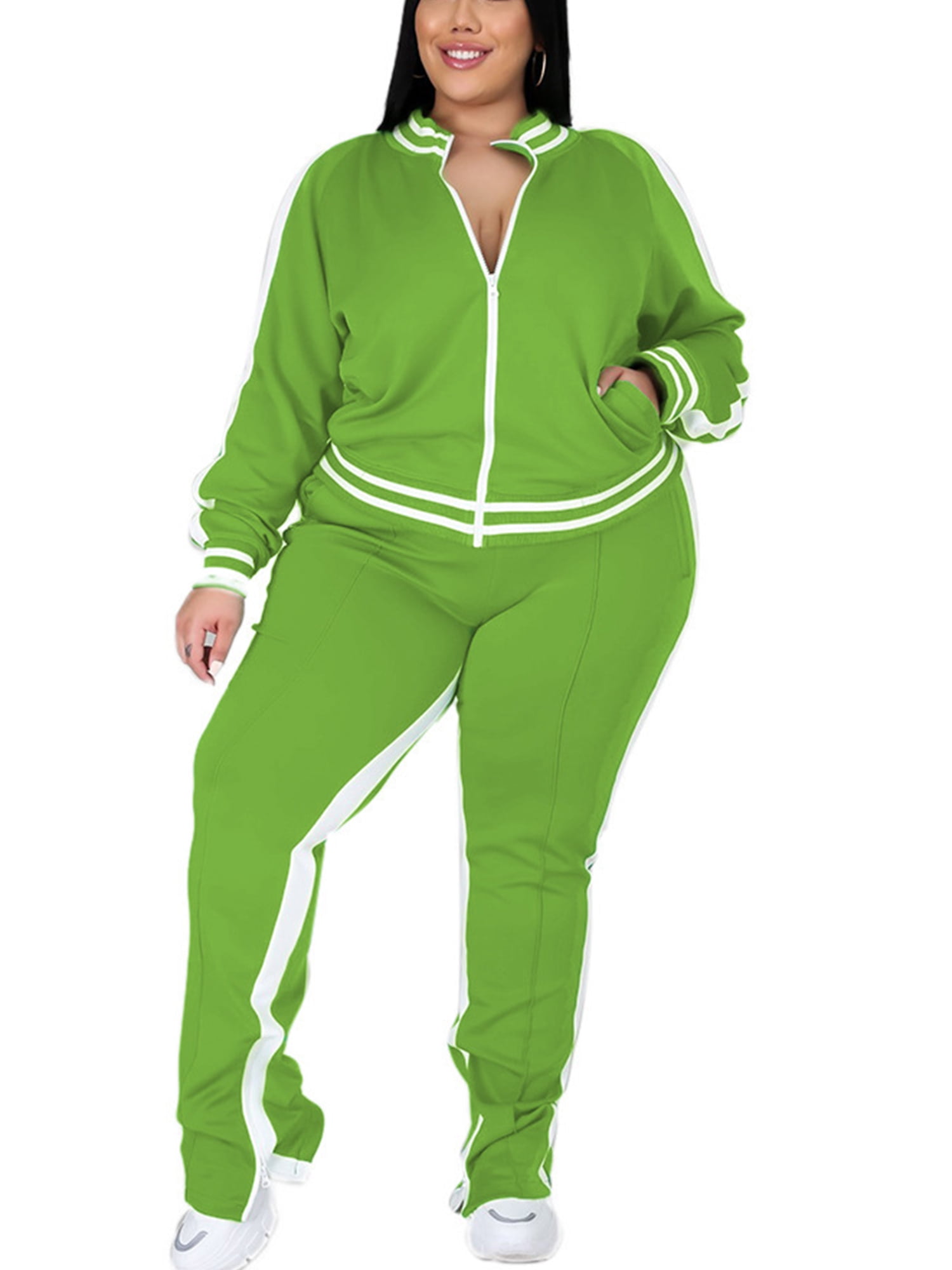 Grianlook Plus Size 2 Piece Tracksuit Set For Women Long Sleeve Sweatsuits  Zip Jogger Set With Pockets Ladies Casual Sweatpants Workout Set Green XL