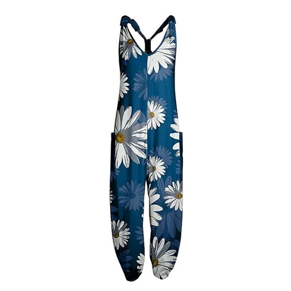 Grianlook Plus Size Floral Palazzo Bib Pants For Women Beach Spaghetti Strap Wide Leg Jumpsuit Loose Rompers Loungewear
