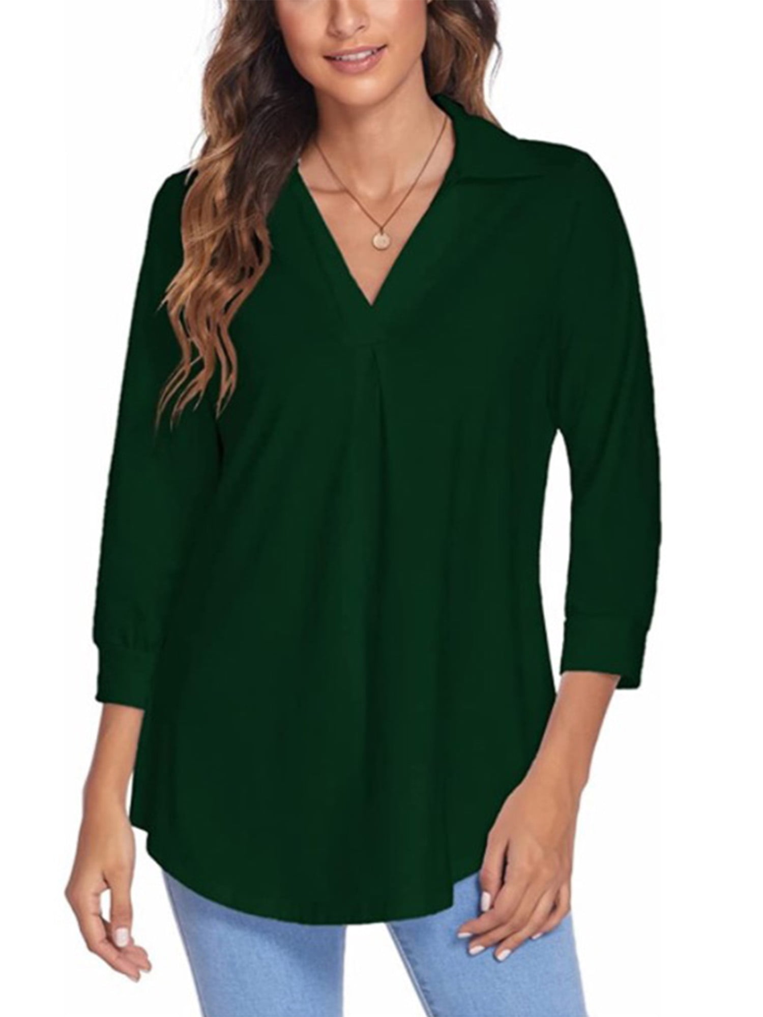 Grianlook V Neck Shirts 3/4 Sleeve Shirts for Women Business Office