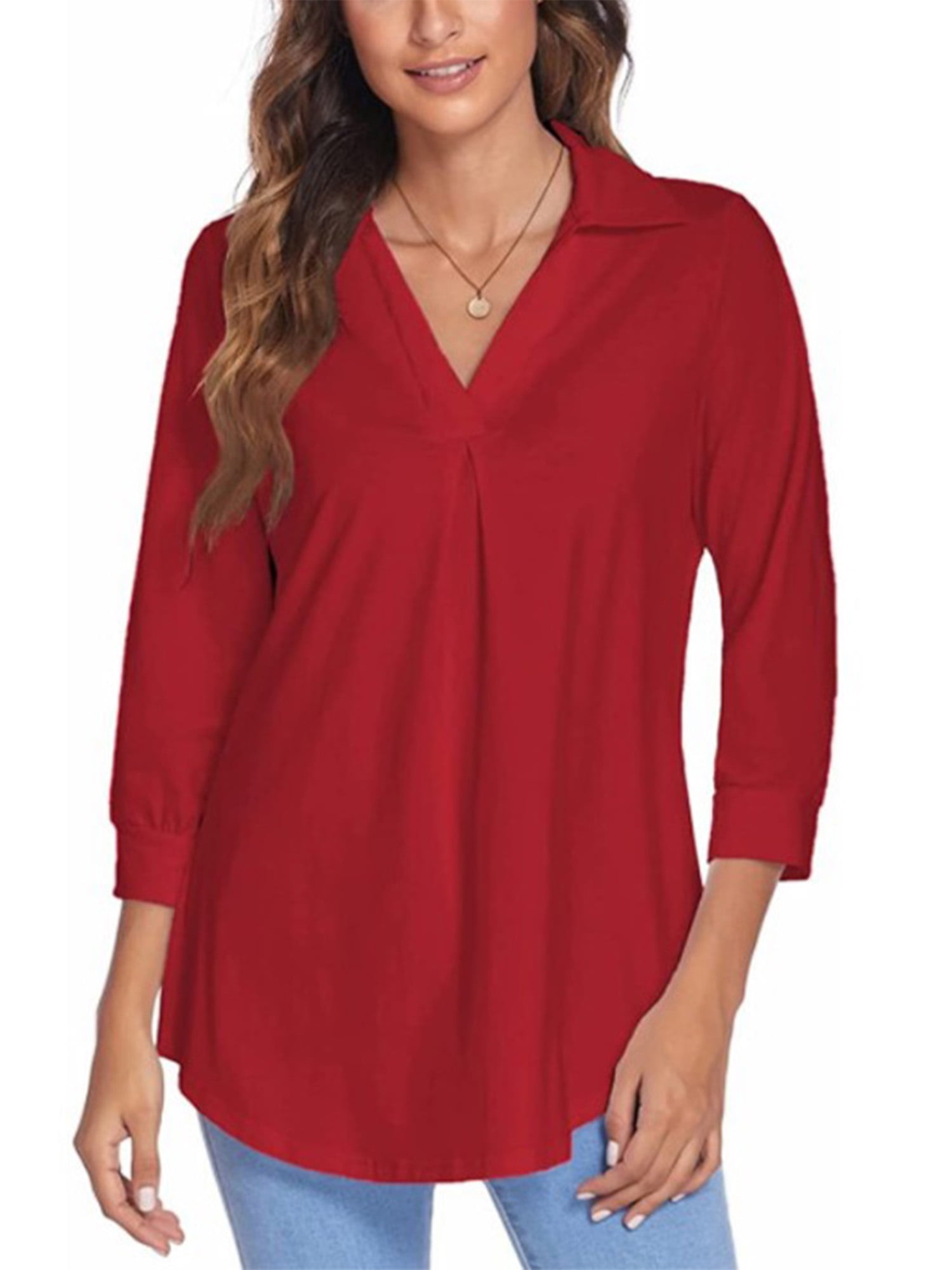 Grianlook V Neck Shirts 3/4 Sleeve Shirts for Women Business Office