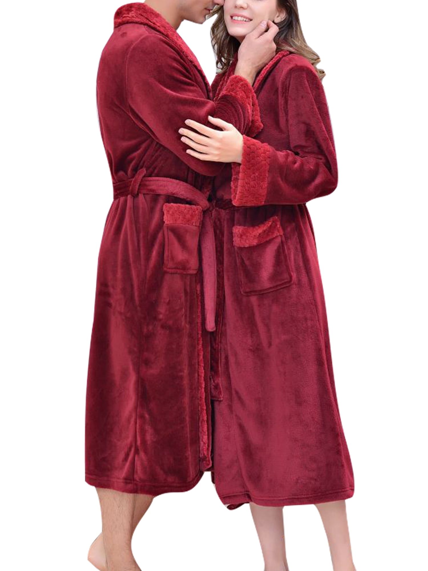 Mens Womens Winter Warm Robes Fluffy Fleece Dressing Gown Long Sleepwear Lounge  Housecoat Fuzzy Bathrobe for Hotel and Spa - AliExpress