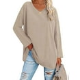 thumbnail image 1 of Grianlook Women Casual V Neck Tops Long Sleeve Shoulder Drop T-shirt Loungewear Solid Color Pullover, 1 of 3