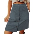 thumbnail image 1 of Grianlook Women Corduroy A-line Slim fit Button Casual Mini Skirt Casual Solid Color Mini Skirts With Pockets Work High Waist Skirt Grey S, 1 of 3