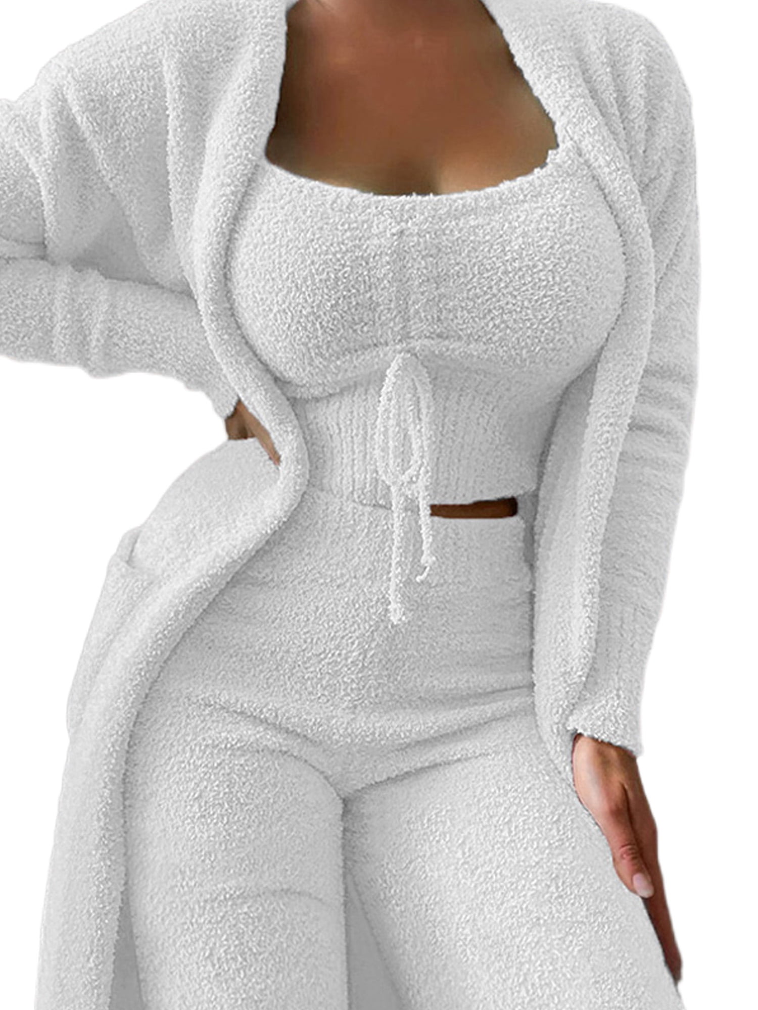 3-Piece Fuzzy Knit Lounge Set – Tank, Wide-Leg Pants & Cardigan main image 1