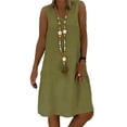 thumbnail image 1 of Grianlook Women Loose V Neck Sundress Plain Tunic Tank Dresses Work Cotton Midi Dress, 1 of 2