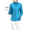 thumbnail image 1 of Grianlook Women Quilted Coat Stand Collar Puffer Jacket Solid Color Down Jackets Water-Resistant Lightweight Full Zip Outwear with Pockets Lake Blue 4XL, 1 of 3