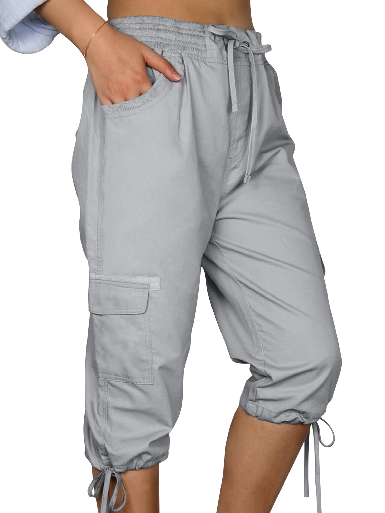 Dalia Collection Womens Size 10 Gray Cargo Capri Pants 100% Cotton