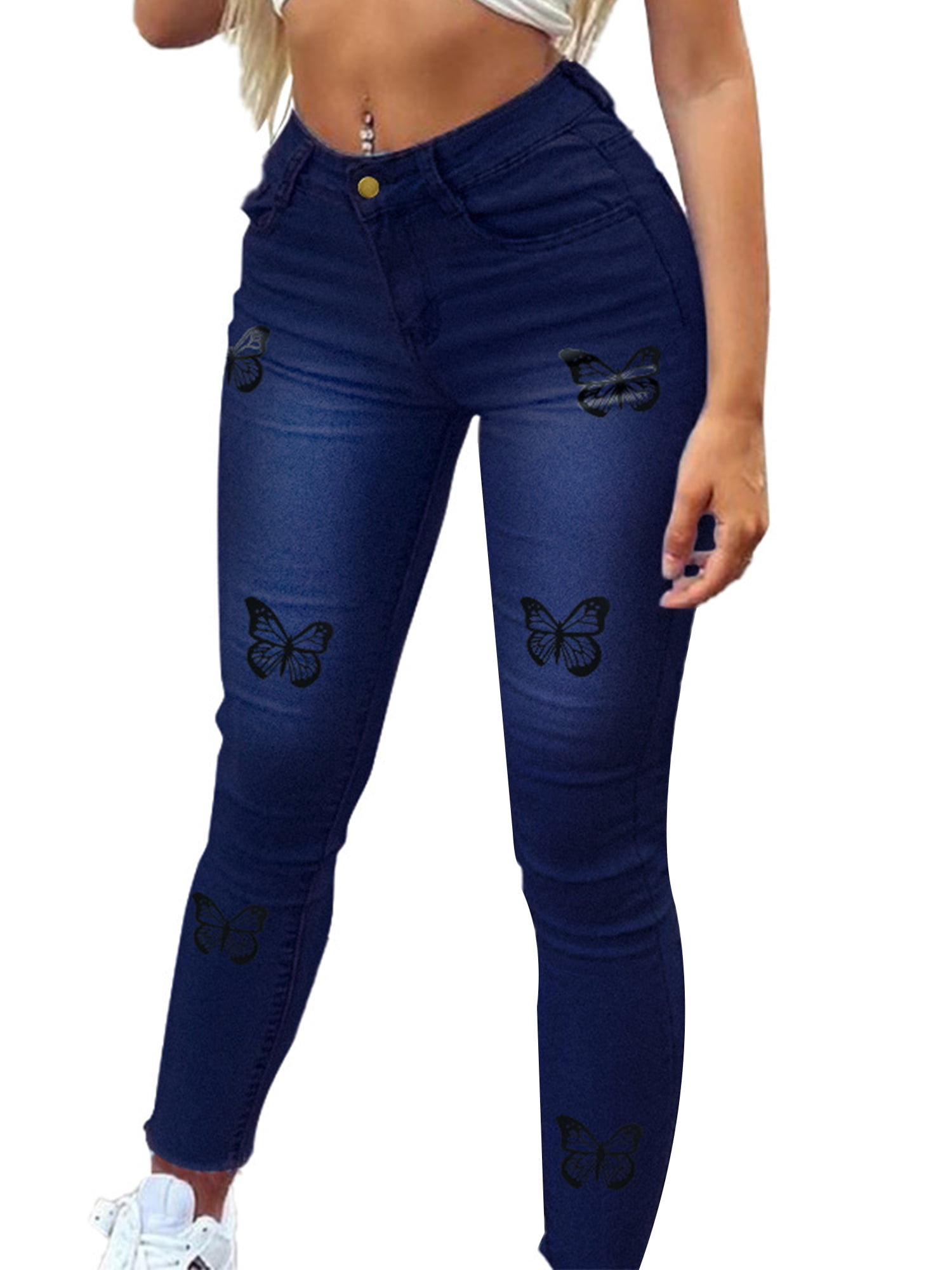 Grianlook Womens Jeans Cute Graphic Print Denim Pants Slim Skinny