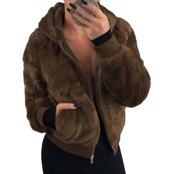 Grianlook Womens Winter Long Sleeve Sherpa Jacket Fleece Hoodies with Pockets Light Coffee XL