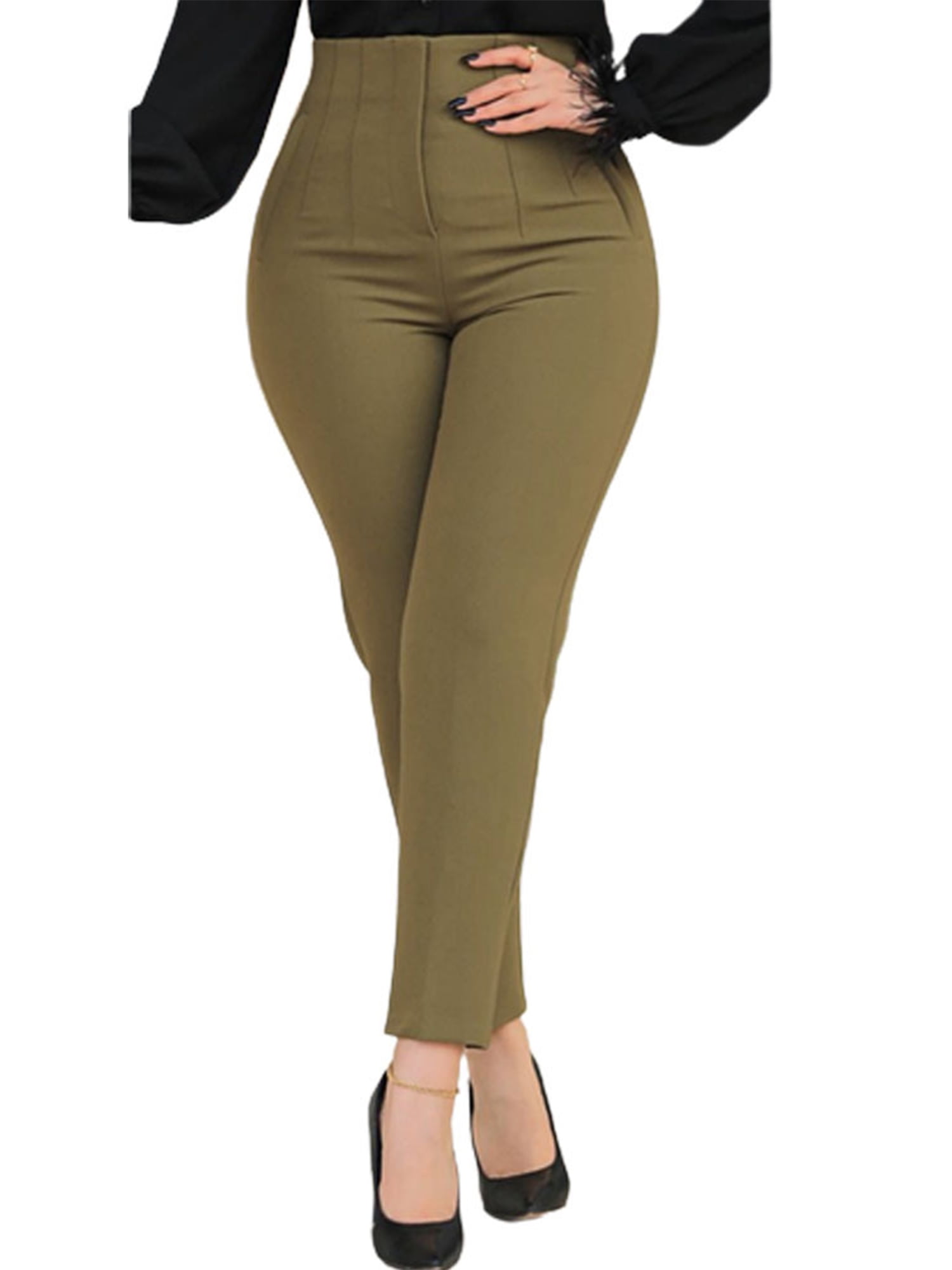 Grianlook Womens Work Dress Pants Office Business Casual Slacks Ladies  Regular Straight Leg Trousers with Pockets Army Green XL 