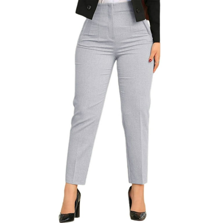 Grianlook Womens Work Dress Pants Office Business Casual Slacks Ladies  Regular Straight Leg Trousers with Pockets Light Gray M 