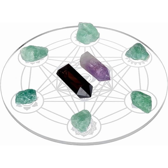 Grid Board 10Inch Astrolabium Sacred Geometry Board for Crystals And Stone WhiteSmoke Acrylic Displaying Plate for Sacred Geometry Wall Decor Meditation Ritual Making DIY