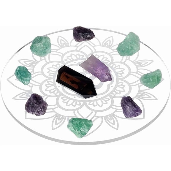 Grid Board 10Inch Flower Sacred Geometry Board for Crystals And Stone WhiteSmoke Acrylic Displaying Plate for Sacred Geometry Wall Decor Meditation Ritual Decor DIY