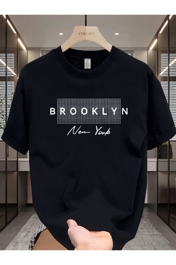 Grid Brooklyn 100% cotton T-shirt, casual versatile base clothing, comfortable sports top