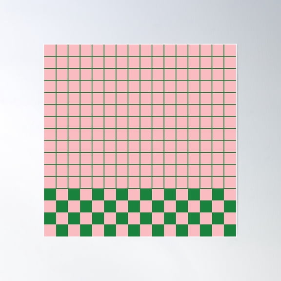 Grid Check Pink And Green Checkered Pattern Poster Wall Art, Modern Wall Decor For Living Room Bedroom, 24x24 UNFRAMED