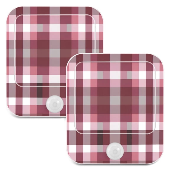 Grid Checkered Pattern 2 Pack LED Motion Sensor Night Light Plug into Wall Auto Dusk to Dawn Adjustable Brightness for Kids Bedroom Hallway Nursery Room