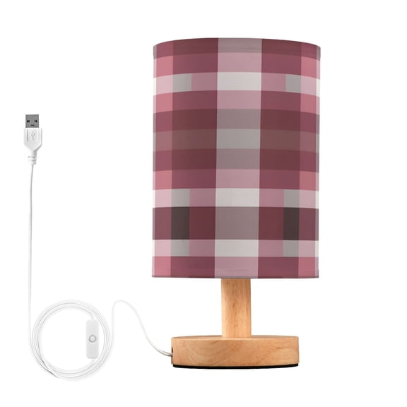 Grid Checkered Pattern Bedside Table Lamp Desk Warm Lights with USB Charging Port Cylinder LED Lamps for Bedroom Living Room Office
